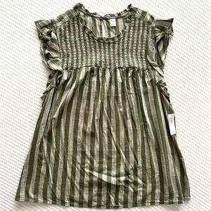 Olive Green Cotton/Rayon Striped Smocked, Cap Sleeve Top (Old Navy), NWT